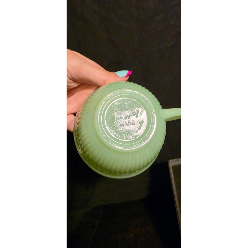 Vintage Fire-King Jadeite Jane Ray Coffee Cup Green Milk Glass Anchor Hocking